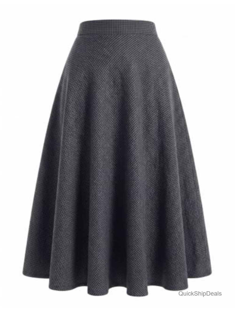 Plaid Wool Blend A-Line Midi Skirt with Pockets Elastic Waist